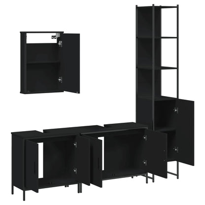 4 Piece Bathroom Furniture Set Black Engineered Wood