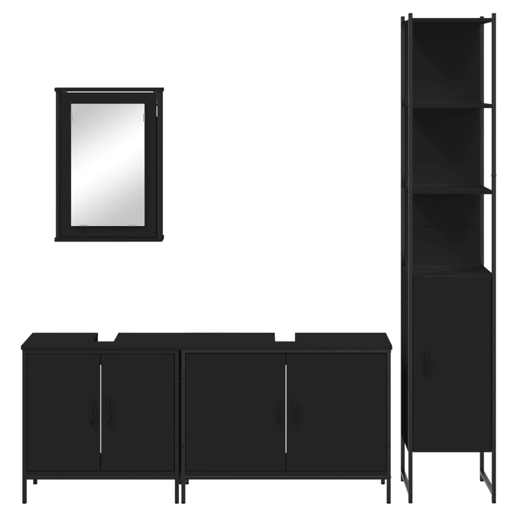 4 Piece Bathroom Furniture Set Black Engineered Wood