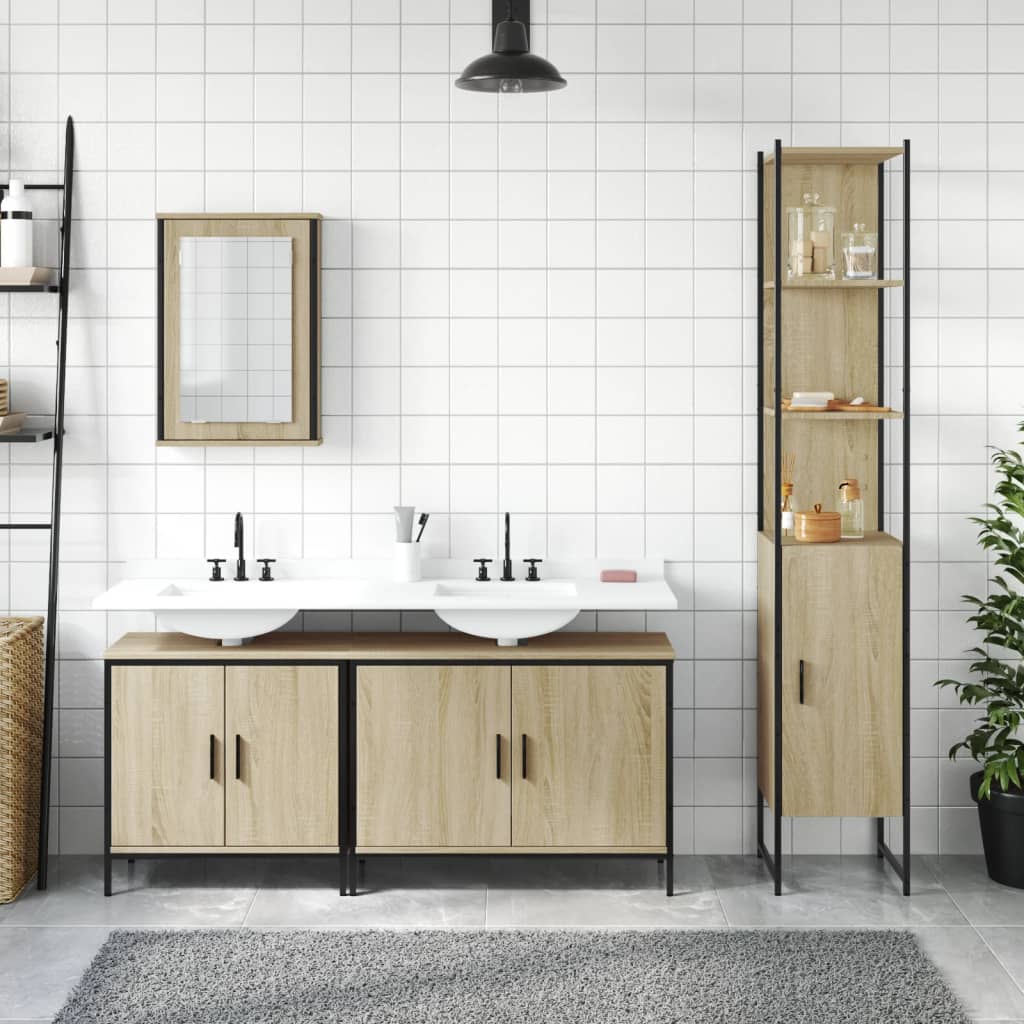 4 Piece Bathroom Furniture Set Sonoma Oak Engineered Wood