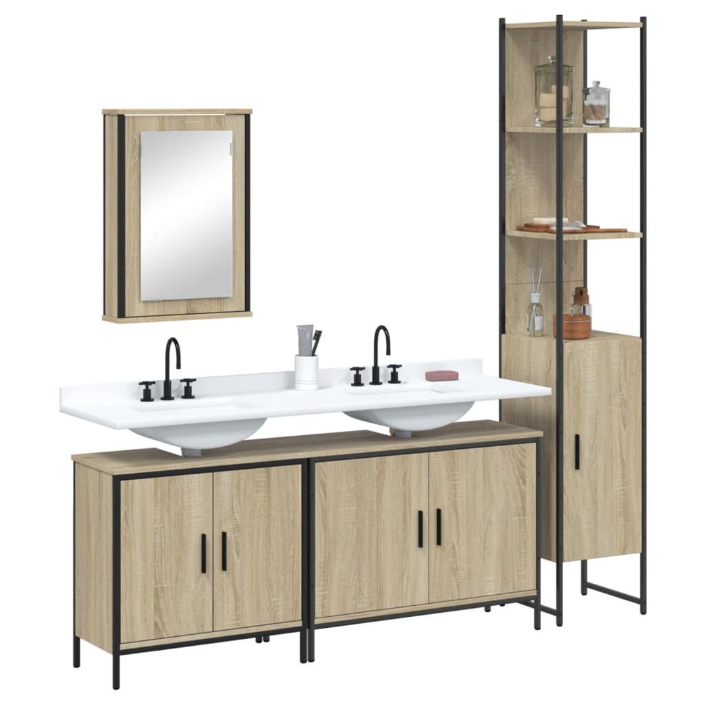 4 Piece Bathroom Furniture Set Sonoma Oak Engineered Wood