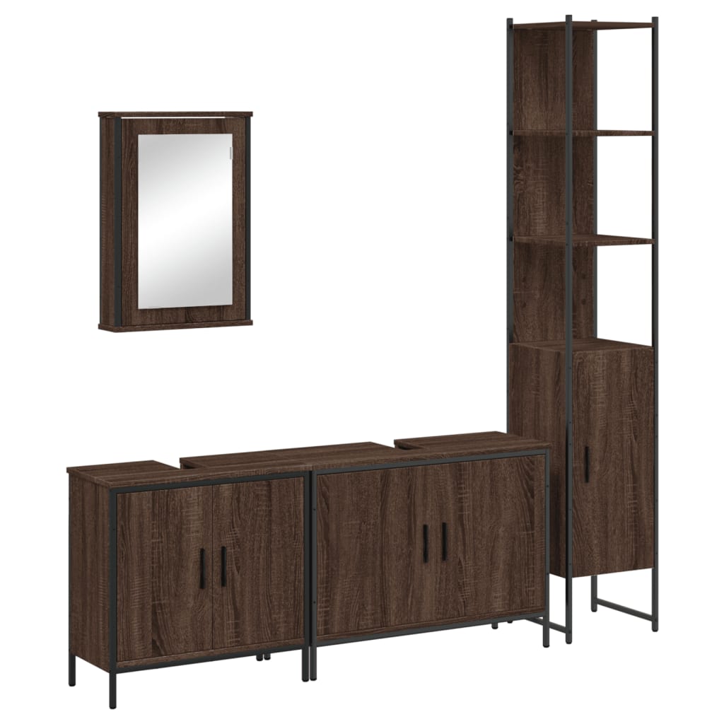 4 Piece Bathroom Furniture Set Brown Oak Engineered Wood