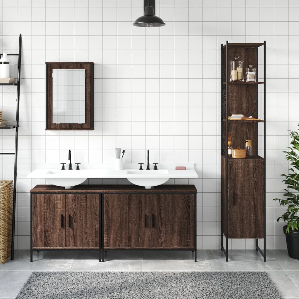 4 Piece Bathroom Furniture Set Brown Oak Engineered Wood