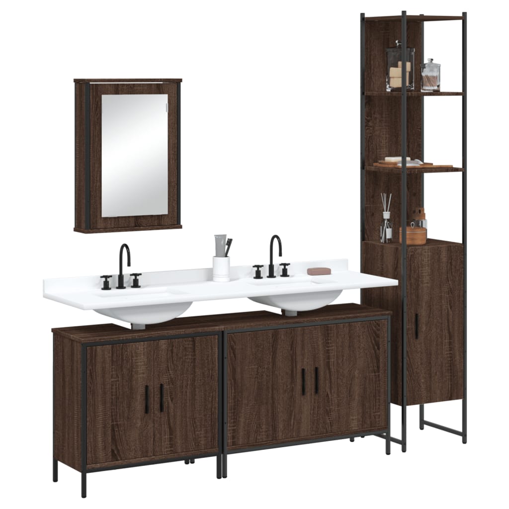 4 Piece Bathroom Furniture Set Brown Oak Engineered Wood