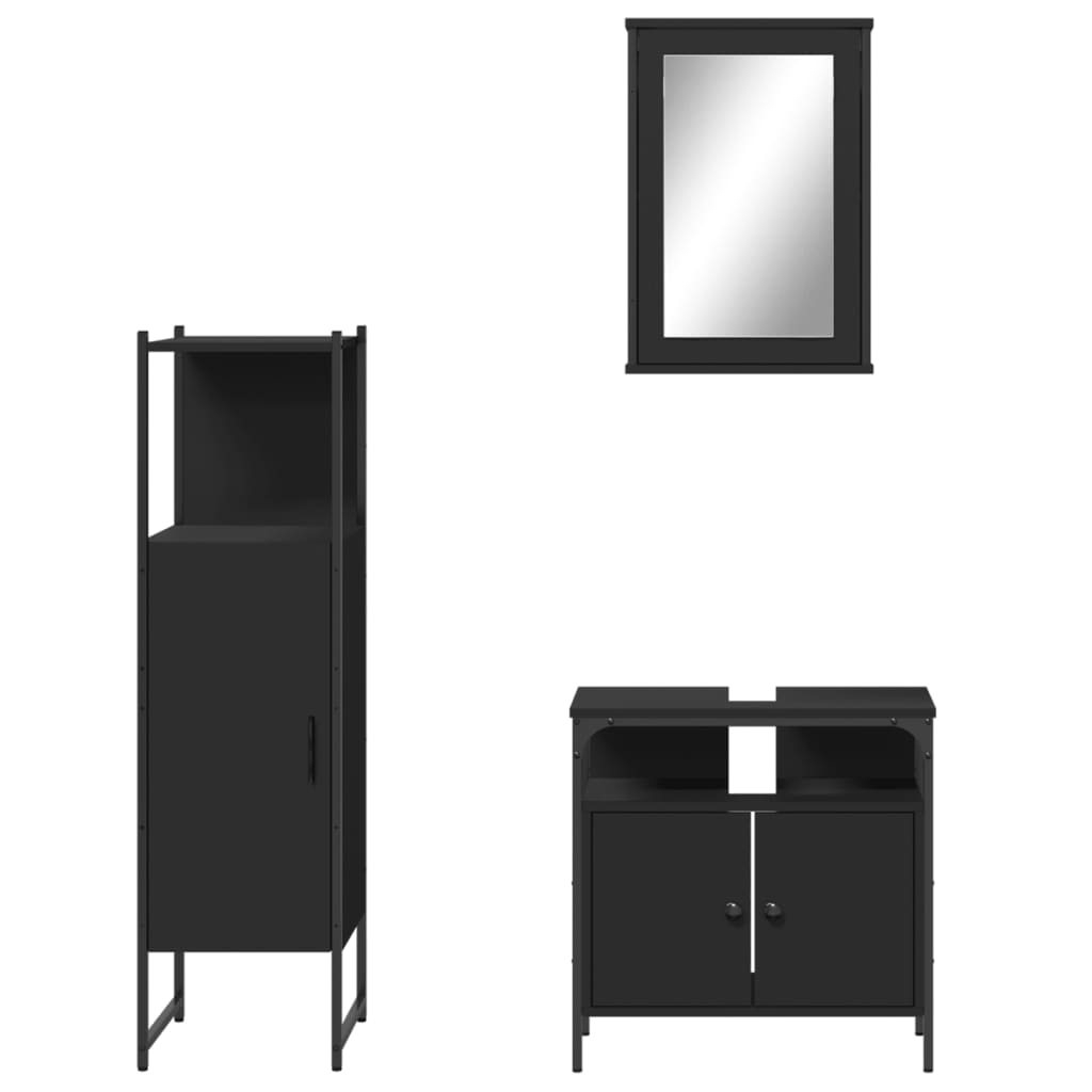 3 Piece Bathroom Furniture Set Black Engineered Wood