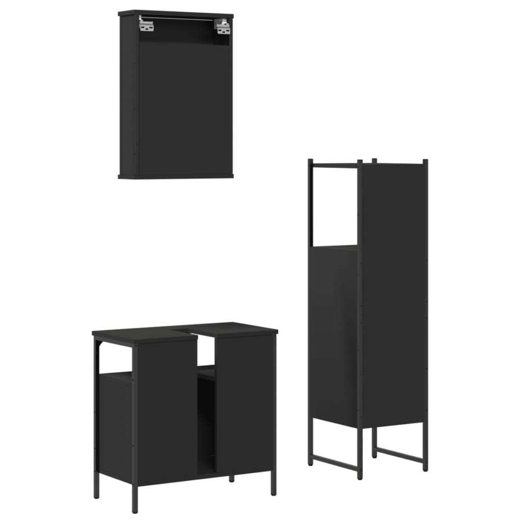 3 Piece Bathroom Furniture Set Black Engineered Wood