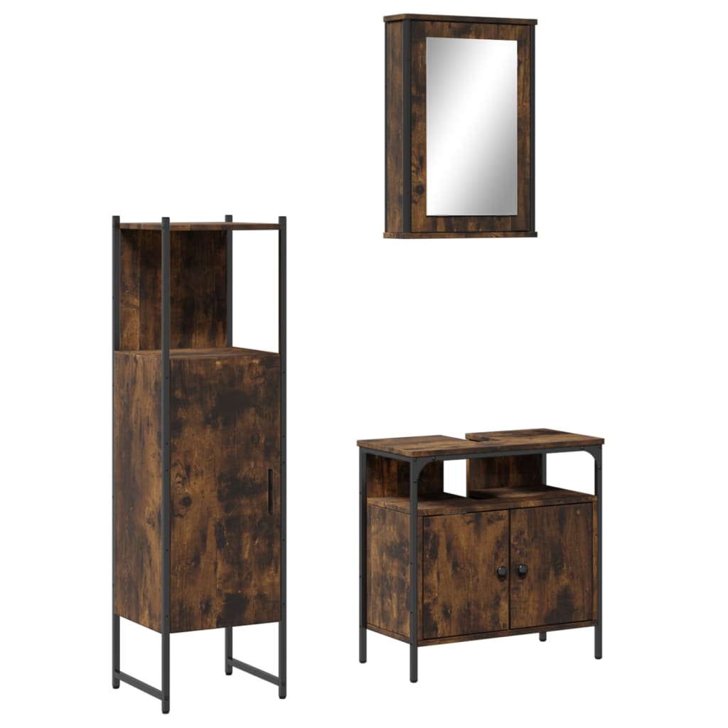 3 Piece Bathroom Furniture Set Smoked Oak Engineered Wood