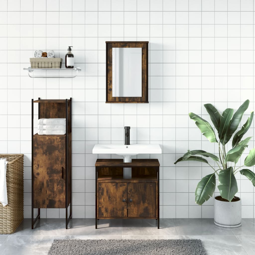 3 Piece Bathroom Furniture Set Smoked Oak Engineered Wood