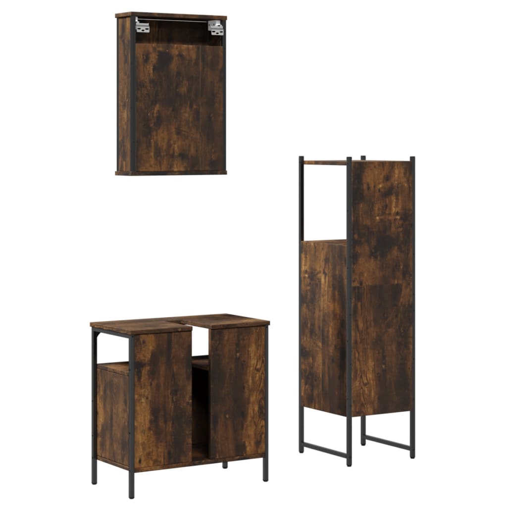 3 Piece Bathroom Furniture Set Smoked Oak Engineered Wood