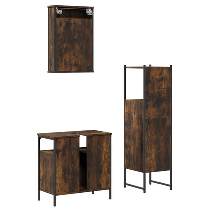 3 Piece Bathroom Furniture Set Smoked Oak Engineered Wood