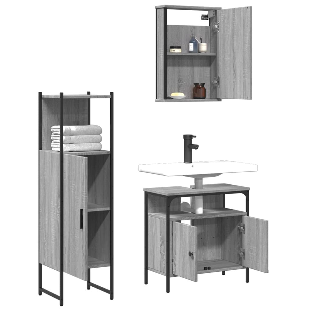 3 Piece Bathroom Furniture Set Grey Sonoma Engineered Wood