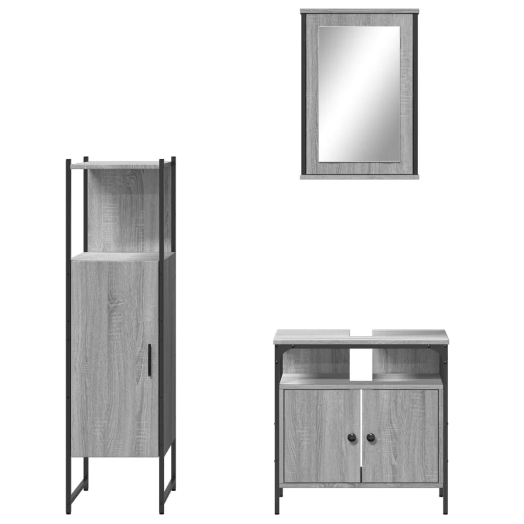 3 Piece Bathroom Furniture Set Grey Sonoma Engineered Wood