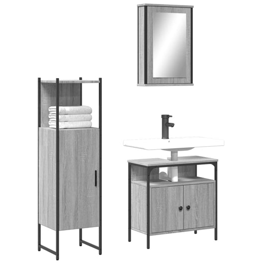 3 Piece Bathroom Furniture Set Grey Sonoma Engineered Wood