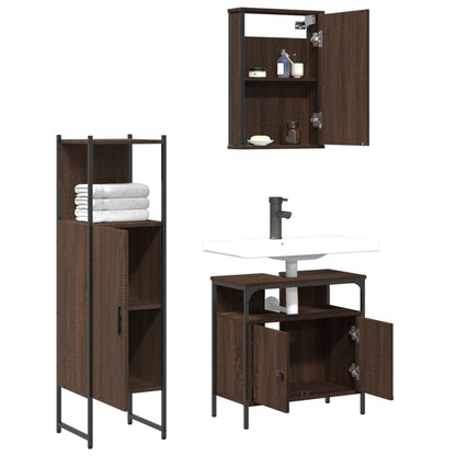 3 Piece Bathroom Furniture Set Brown Oak Engineered Wood