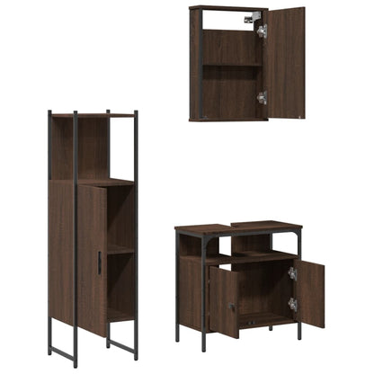 3 Piece Bathroom Furniture Set Brown Oak Engineered Wood