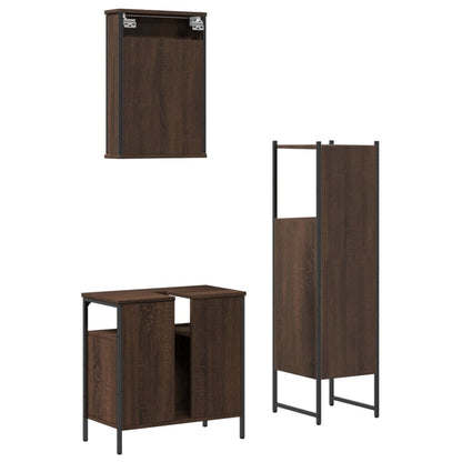 3 Piece Bathroom Furniture Set Brown Oak Engineered Wood