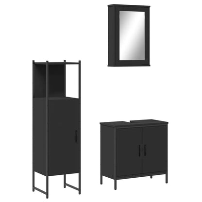 3 Piece Bathroom Furniture Set Black Engineered Wood