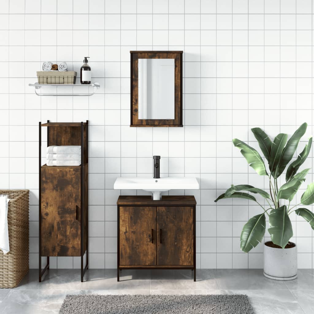 3 Piece Bathroom Furniture Set Smoked Oak Engineered Wood