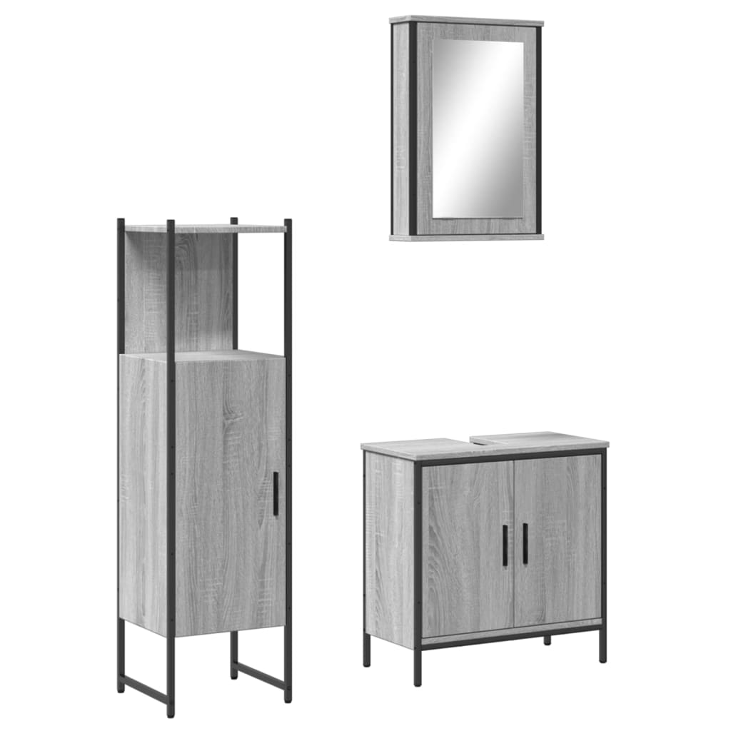 3 Piece Bathroom Furniture Set Grey Sonoma Engineered Wood