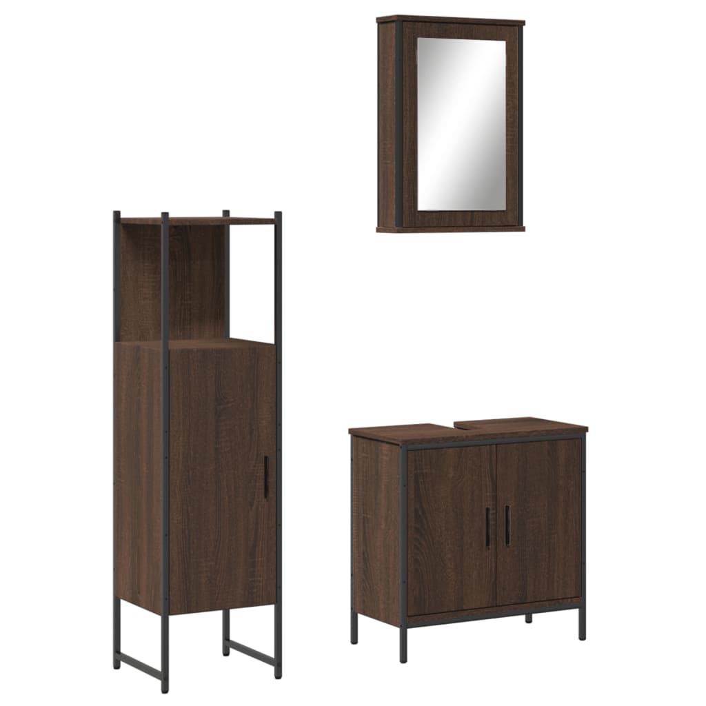 3 Piece Bathroom Furniture Set Brown Oak Engineered Wood