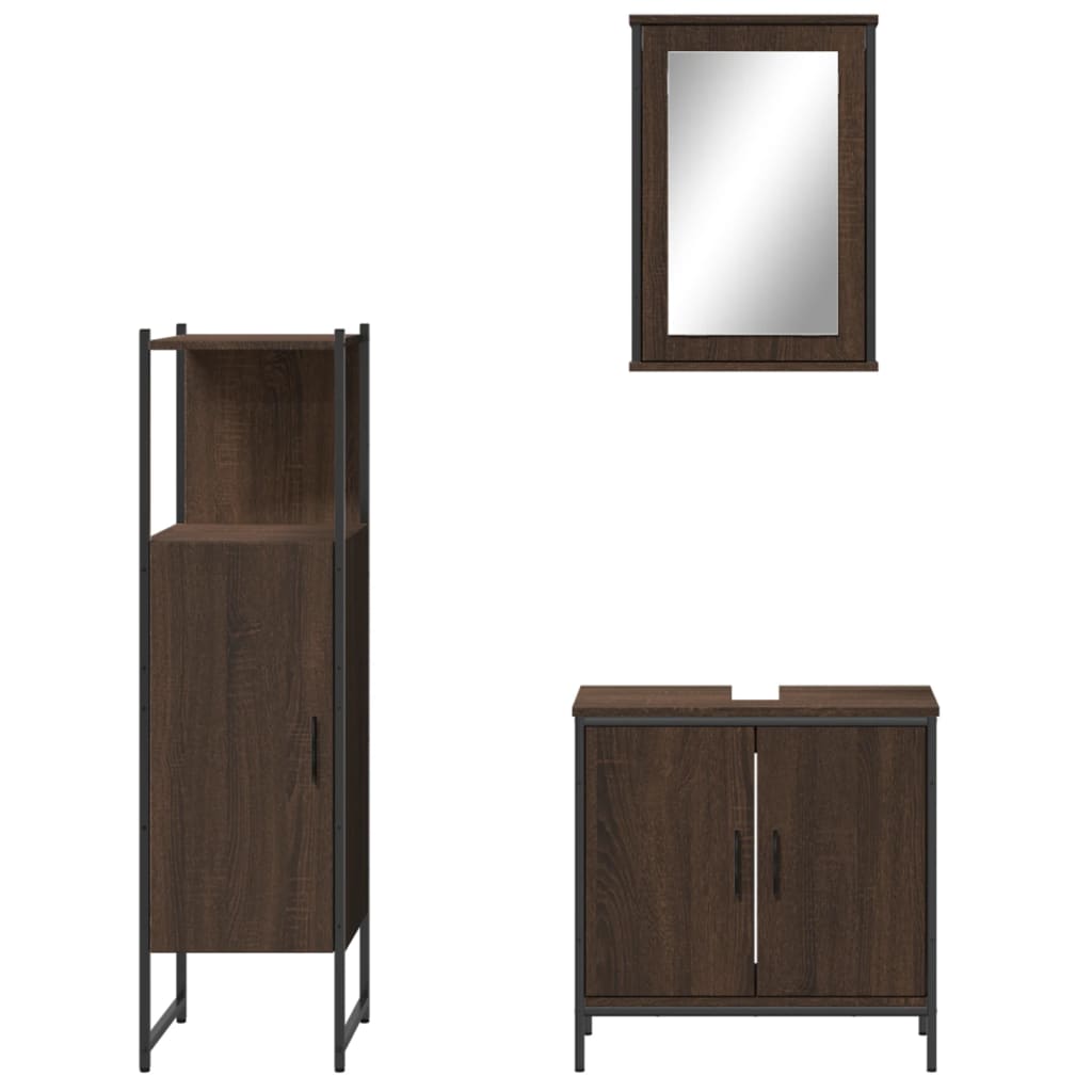 3 Piece Bathroom Furniture Set Brown Oak Engineered Wood