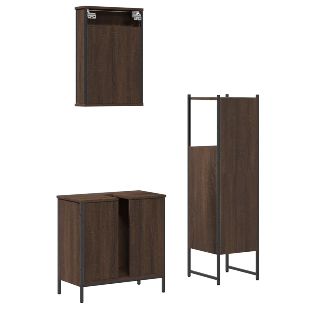 3 Piece Bathroom Furniture Set Brown Oak Engineered Wood