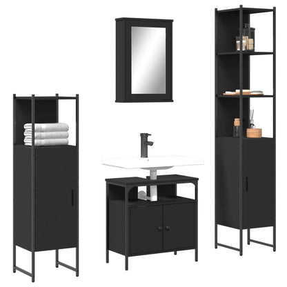 4 Piece Bathroom Furniture Set Black Engineered Wood