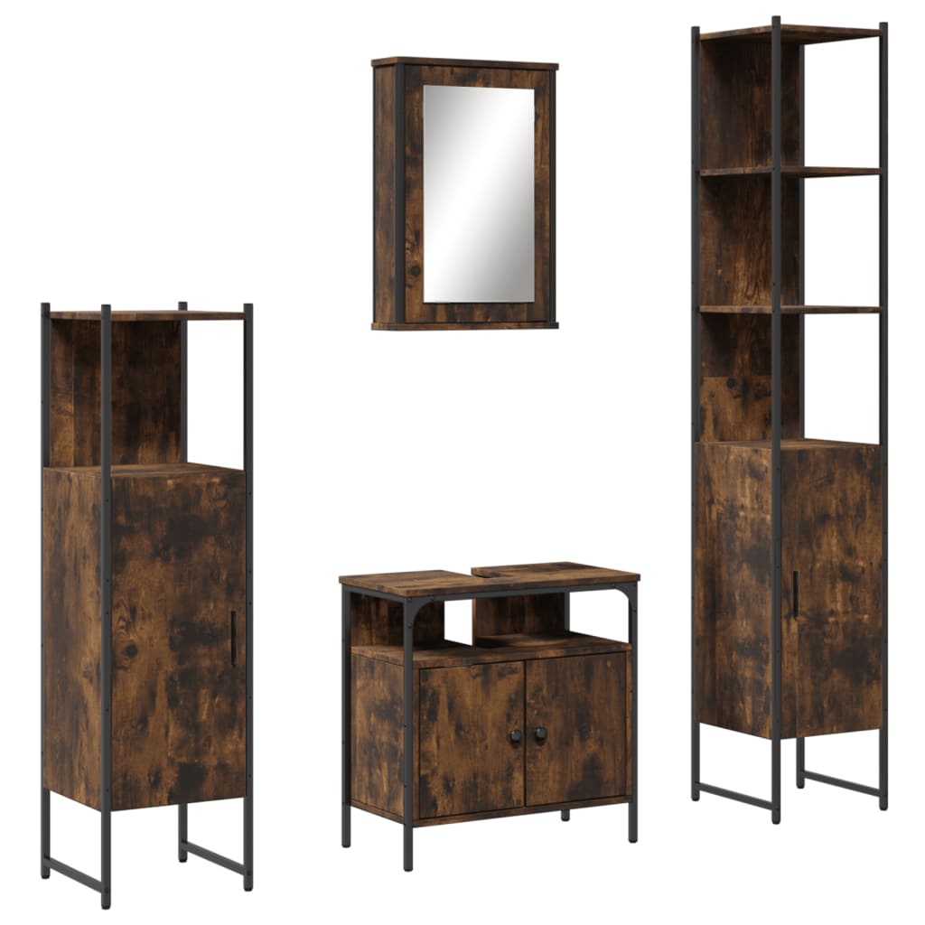 4 Piece Bathroom Furniture Set Smoked Oak Engineered Wood