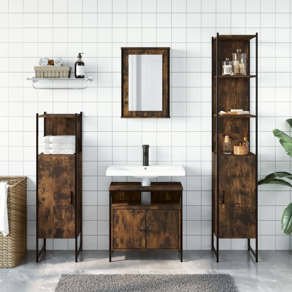 4 Piece Bathroom Furniture Set Smoked Oak Engineered Wood