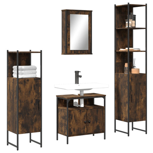 4 Piece Bathroom Furniture Set Smoked Oak Engineered Wood