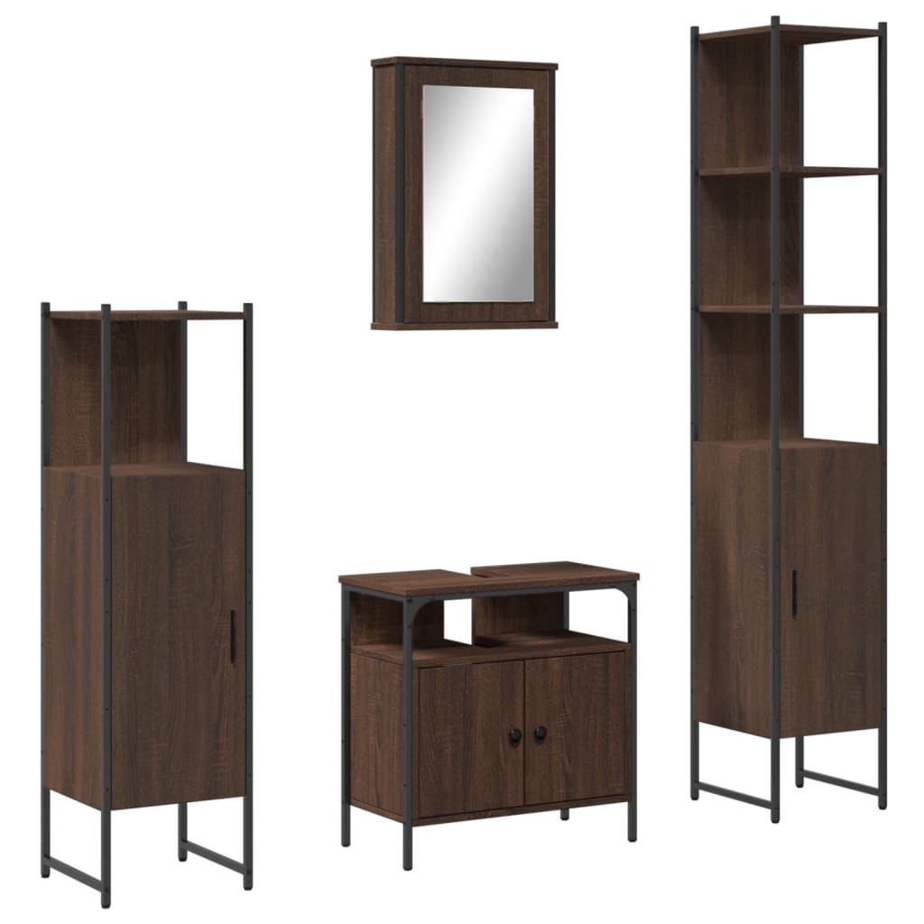 4 Piece Bathroom Furniture Set Brown Oak Engineered Wood