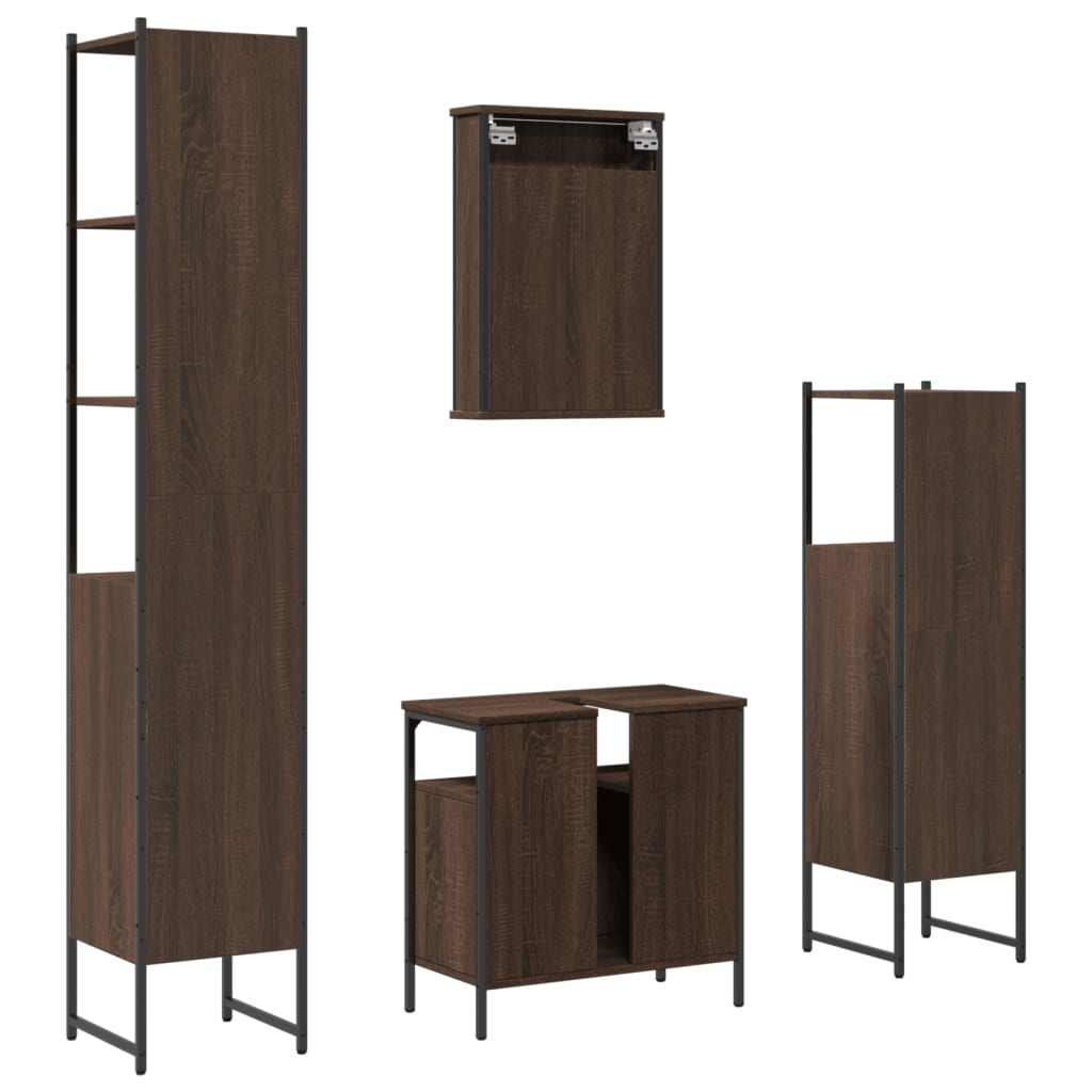 4 Piece Bathroom Furniture Set Brown Oak Engineered Wood