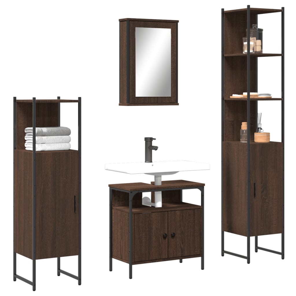 4 Piece Bathroom Furniture Set Brown Oak Engineered Wood