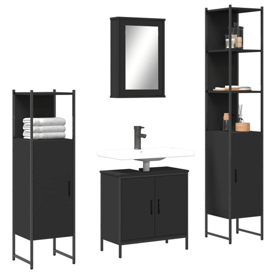 4 Piece Bathroom Furniture Set Black Engineered Wood