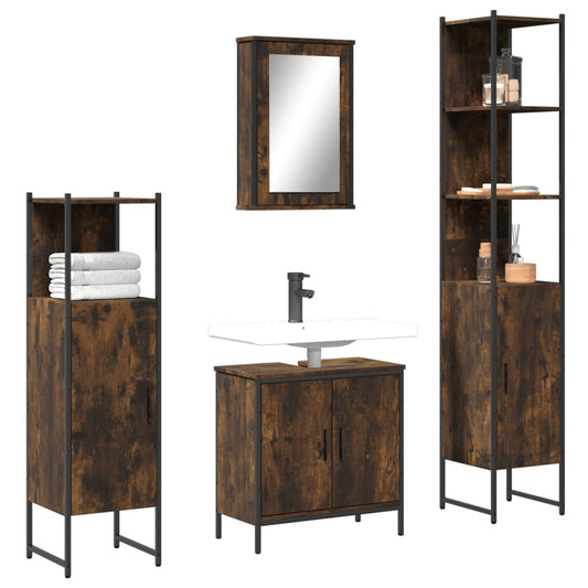 4 Piece Bathroom Furniture Set Smoked Oak Engineered Wood