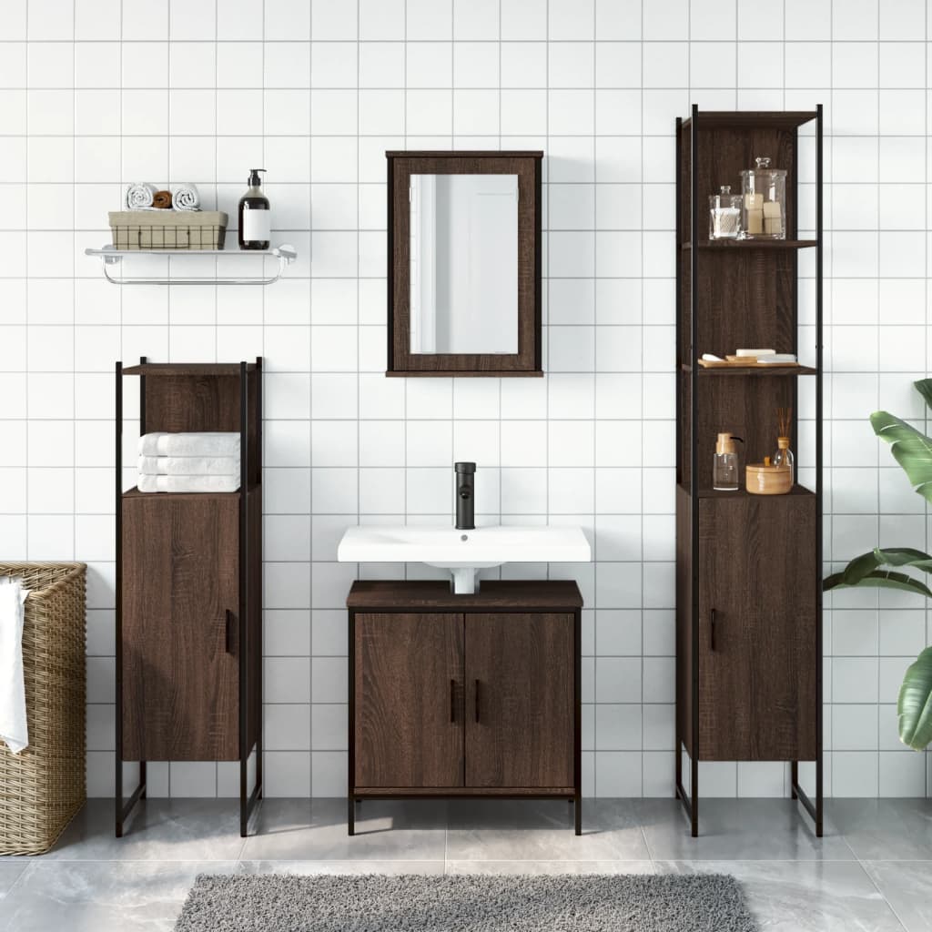 4 Piece Bathroom Furniture Set Brown Oak Engineered Wood