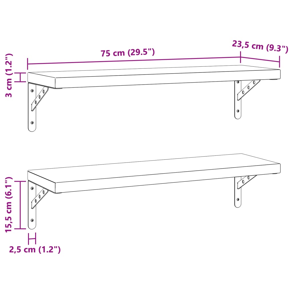 Wall Shelves 2 pcs 75x23.5 cm Silver Stainless Steel