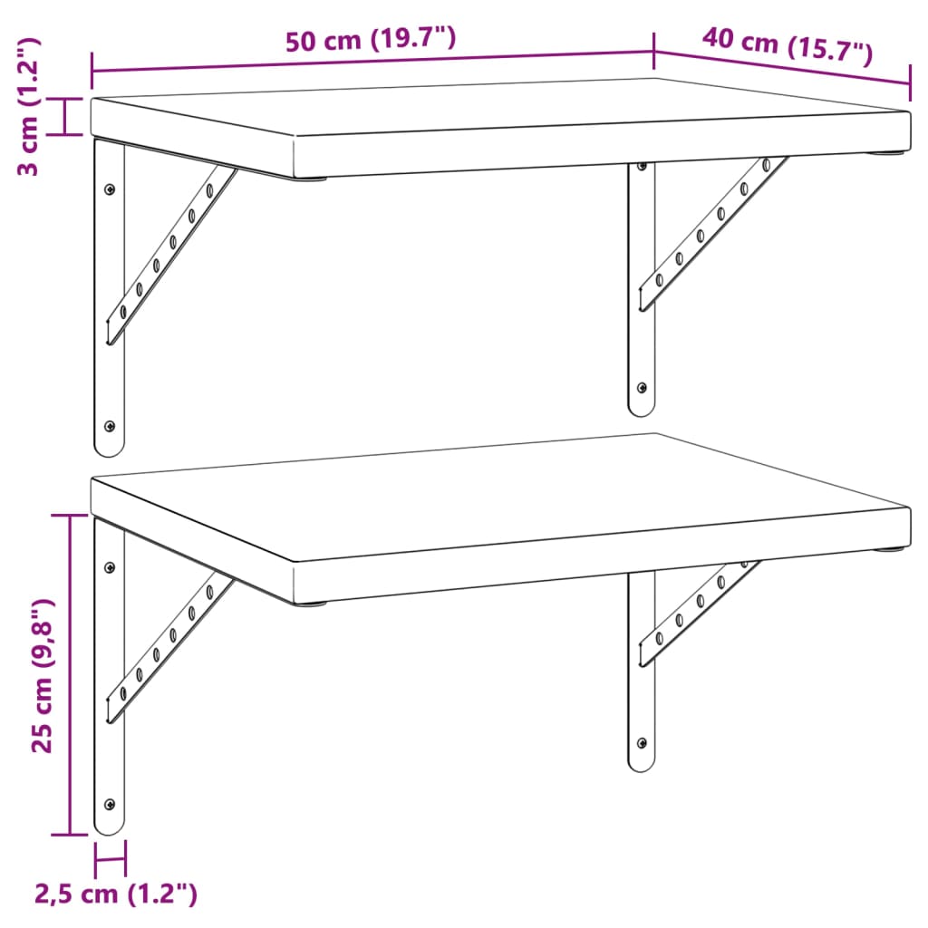 Wall Shelves 2 pcs 50x40 cm Silver Stainless Steel