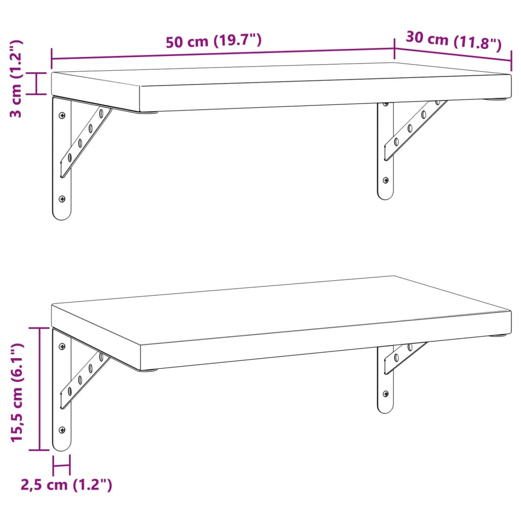 Wall Shelves 2 pcs 50x30 cm Silver Stainless Steel