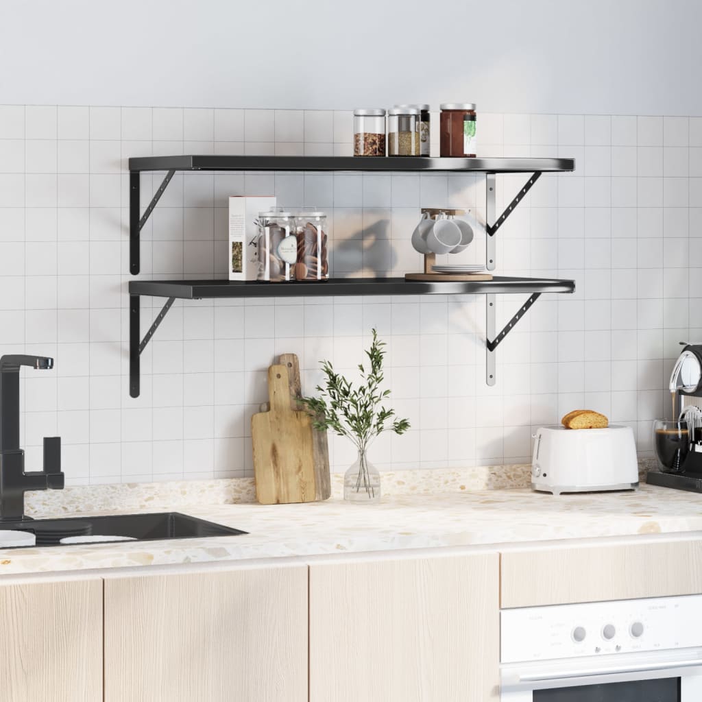 Wall Shelves 2 pcs 100x40 cm Black Stainless Steel