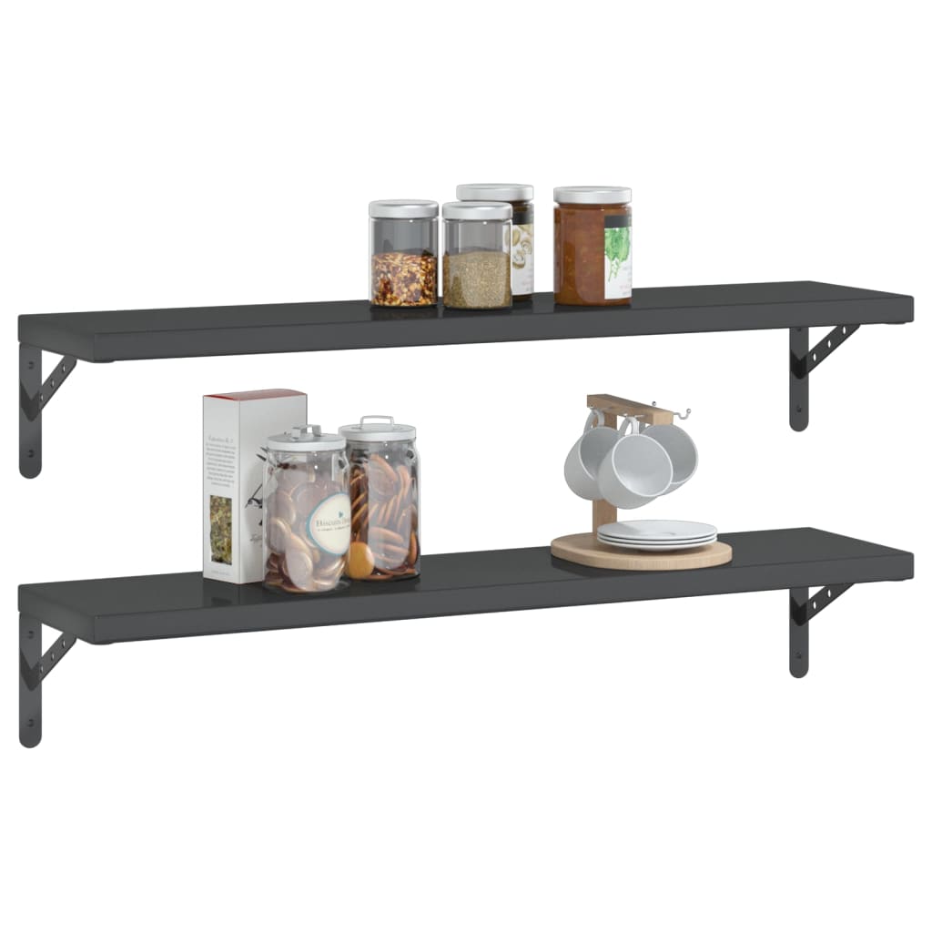 Wall Shelves 2 pcs 100x23.5 cm Black Stainless Steel