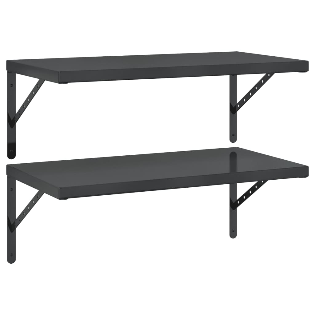 Wall Shelves 2 pcs 75x40 cm Black Stainless Steel