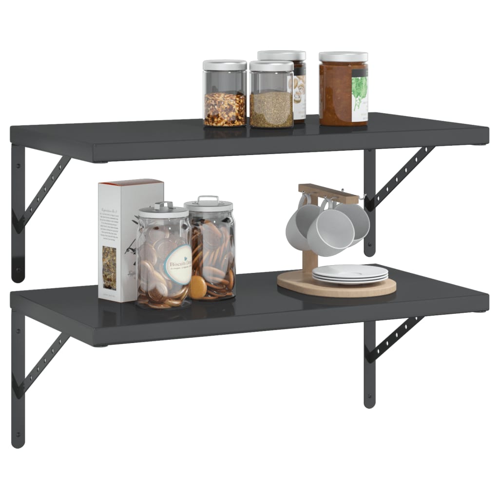 Wall Shelves 2 pcs 75x40 cm Black Stainless Steel