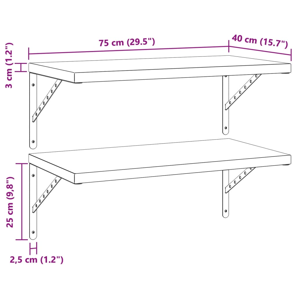 Wall Shelves 2 pcs 75x40 cm Black Stainless Steel