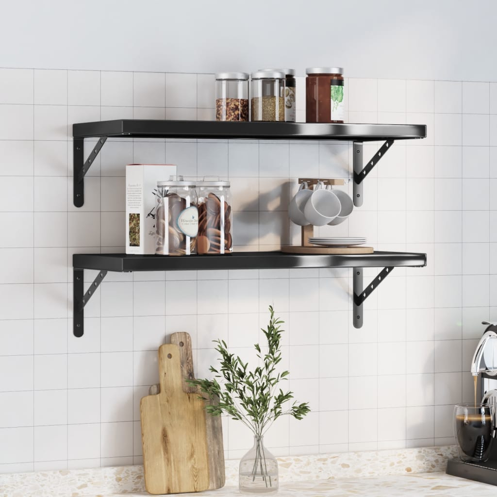 Wall Shelves 2 pcs 75x30 cm Black Stainless Steel