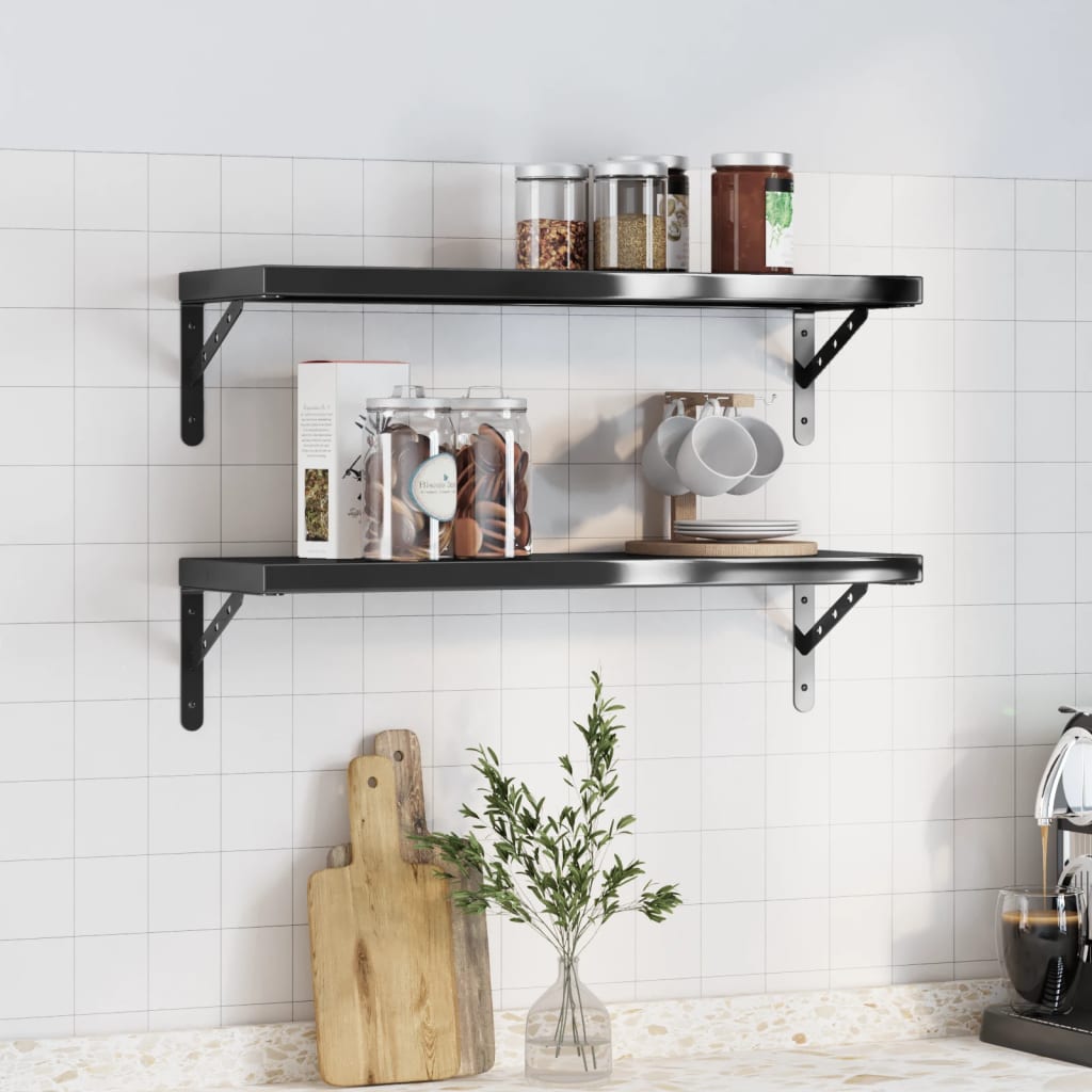 Wall Shelves 2 pcs 75x23.5 cm Black Stainless Steel