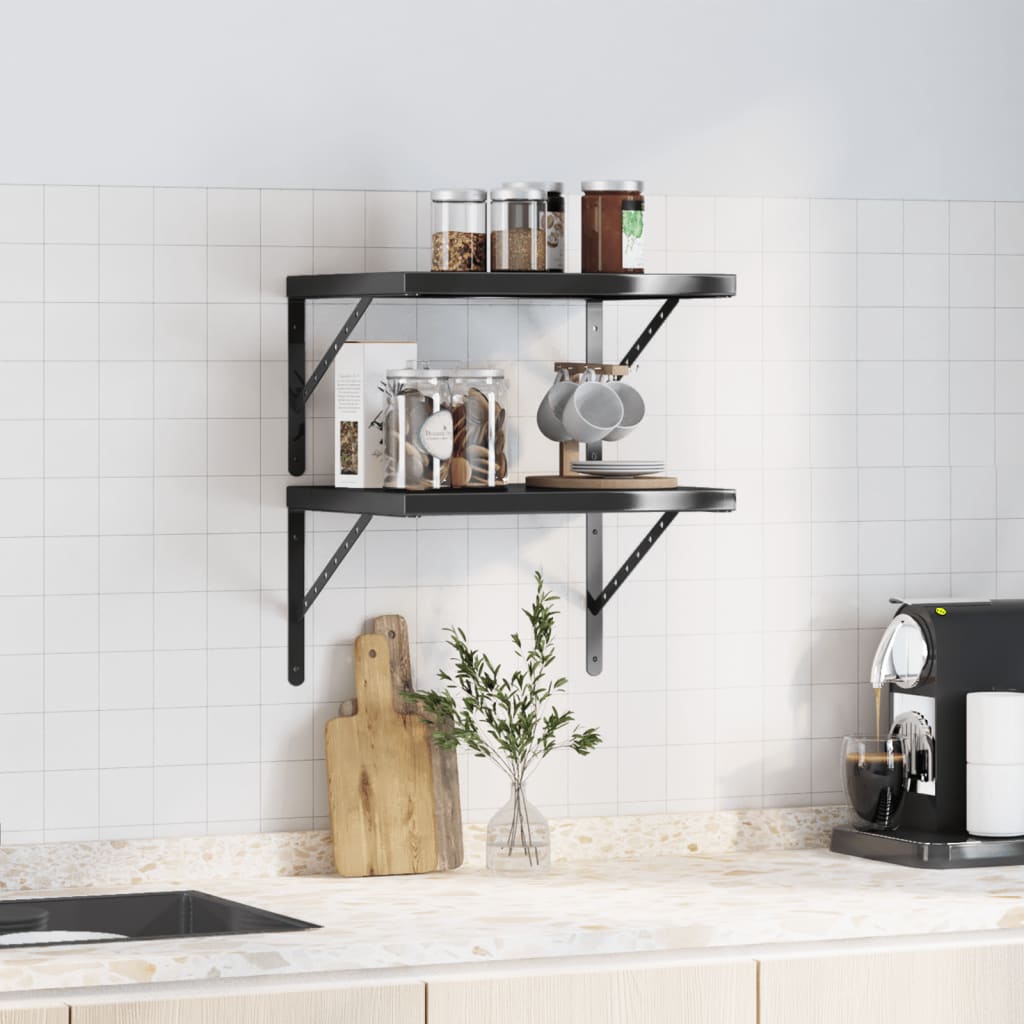 Wall Shelves 2 pcs 50x40 cm Black Stainless Steel