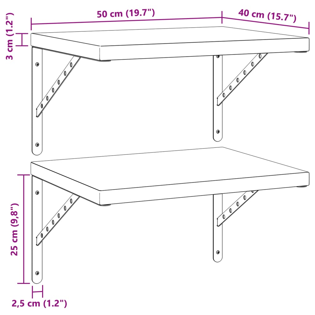 Wall Shelves 2 pcs 50x40 cm Black Stainless Steel