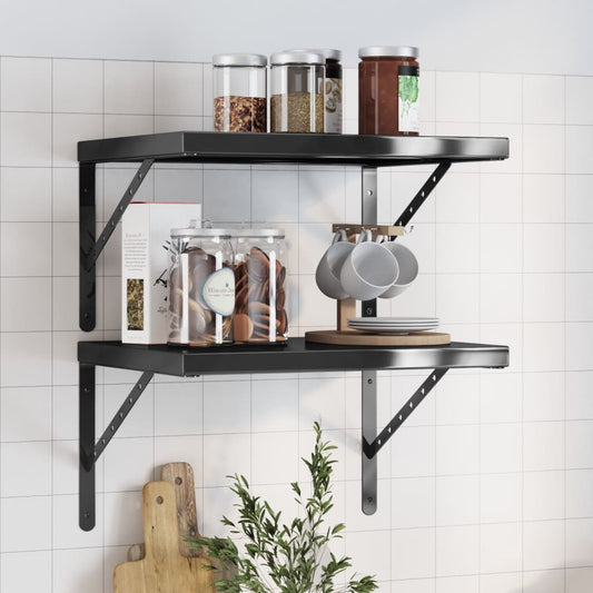 Wall Shelves 2 pcs 50x40 cm Black Stainless Steel