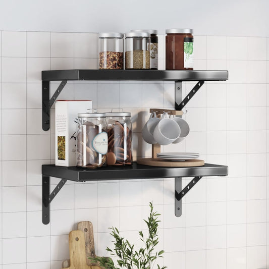 Wall Shelves 2 pcs 50x30 cm Black Stainless Steel