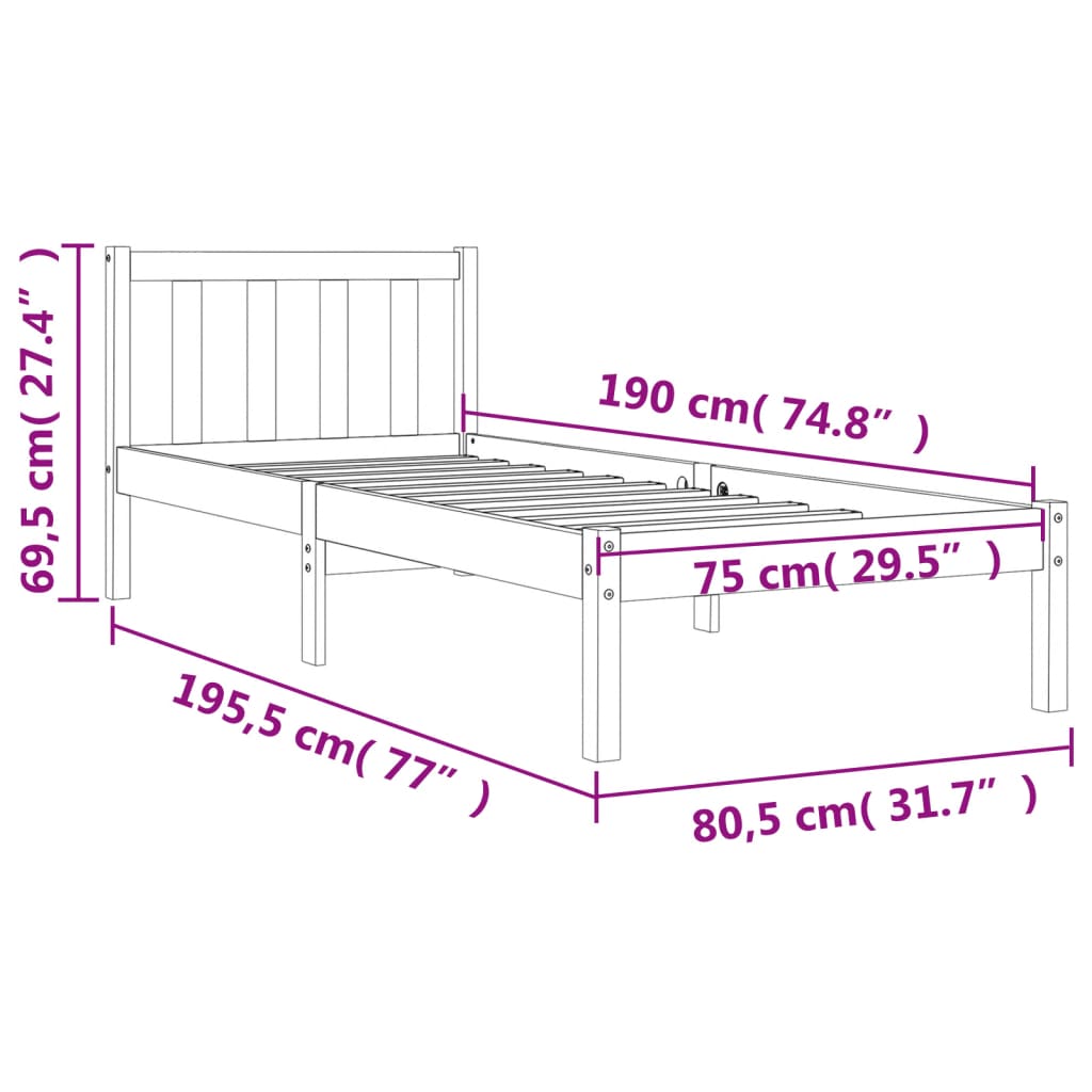 Bed Frame Wax Brown 75x190 cm Small Single Solid Wood Pine